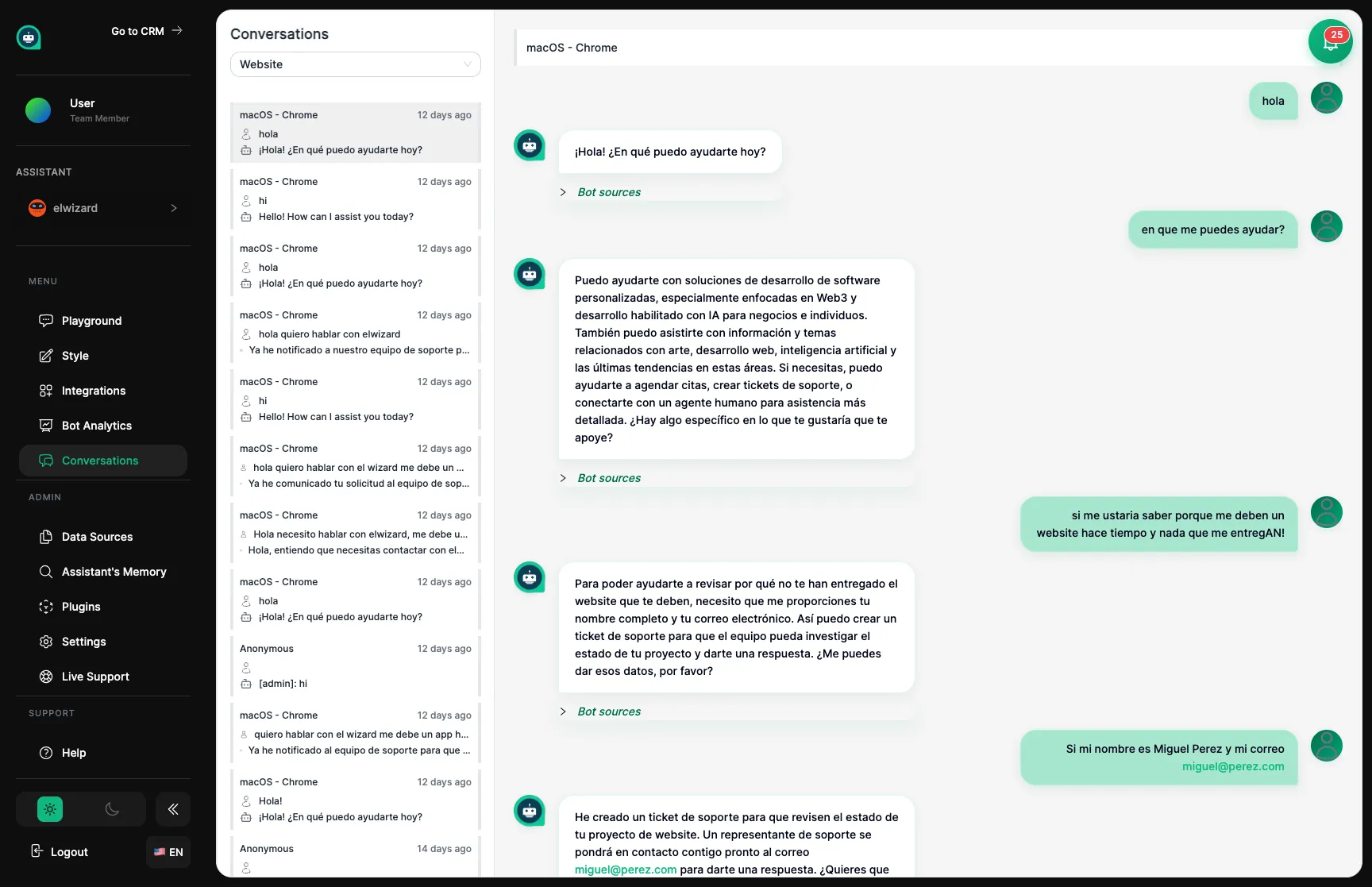 Conversation history