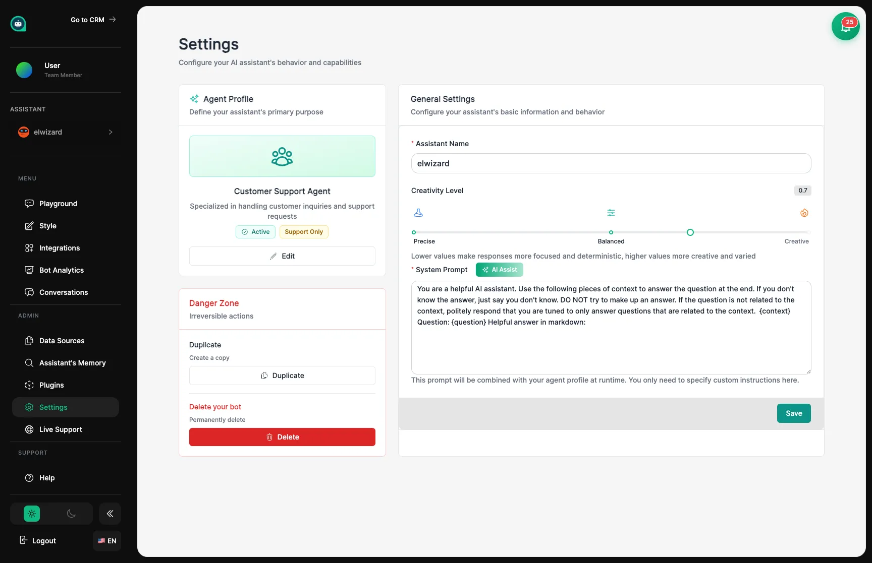 Bot configuration settings