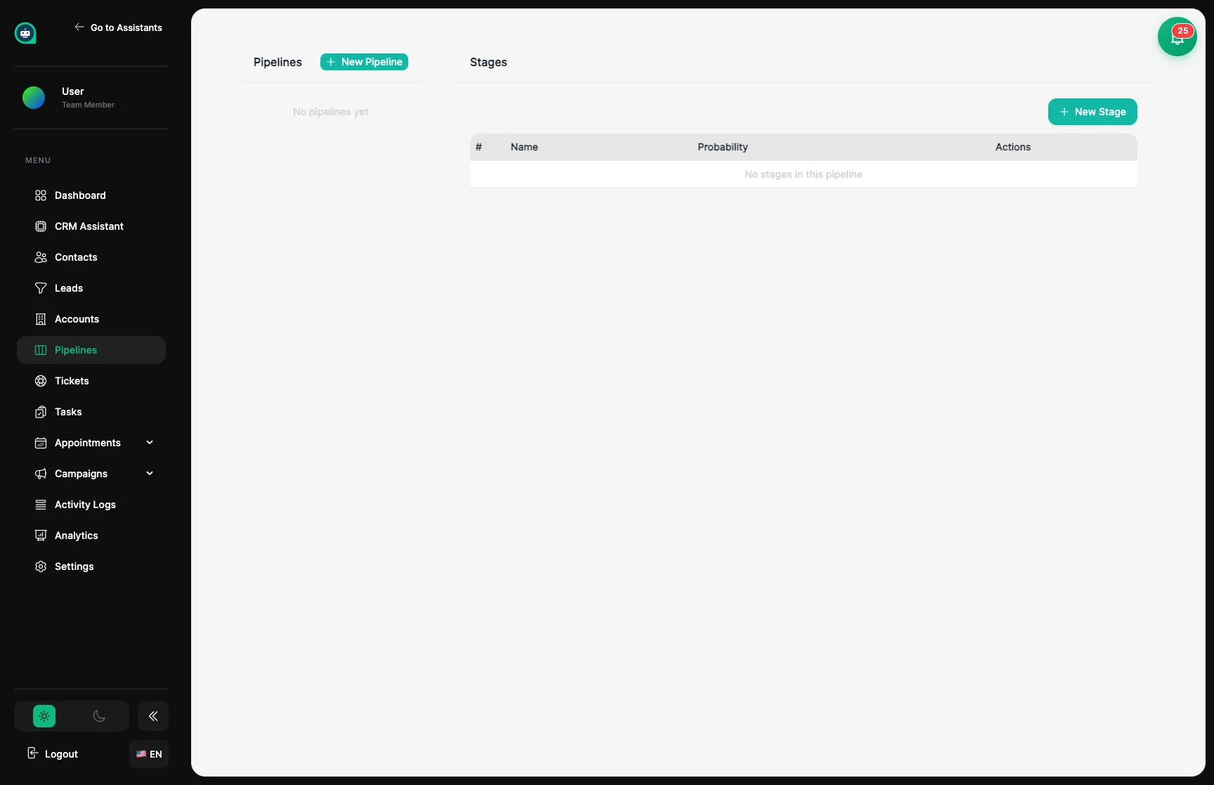 Empty pipelines page