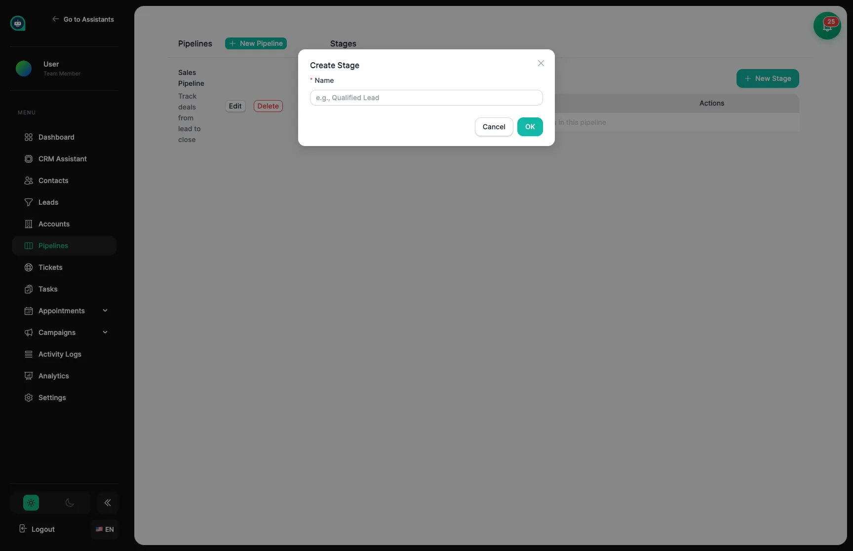 Add stage modal